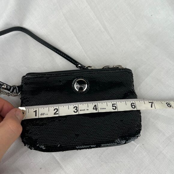 Cute Black sequin Coach Wristlet Mini Purse With Silver Hardware - Picture 5 of 6